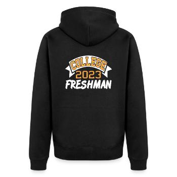 College 2023 Freshman Cool Retro School Year 2023 - Unisex Premium Organic Zip Hoodie - black - Back - Nico (187cm)