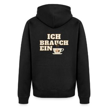 ich brauch ein Kaffee - Unisex Premium Bio Zip Hoodie - Schwarz - Hinten - Nico (187cm)