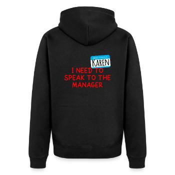 Ich muss mit dem Manager sprechen - Karen Halloween - Unisex Premium Bio Zip Hoodie - Schwarz - Hinten - Nico (187cm)