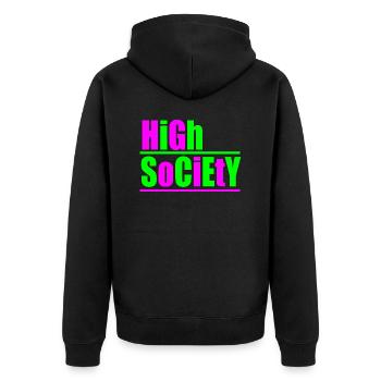 High Society Rave Techno Design - Unisex Premium Bio Zip Hoodie - Schwarz - Hinten - Nico (187cm)