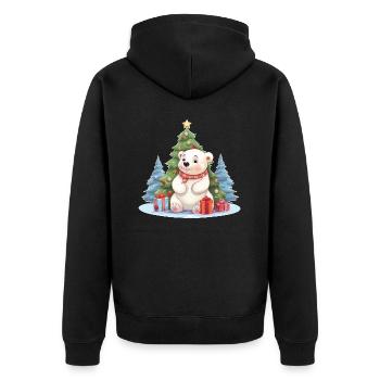 Weihnachten Eisbär mit Weihnachtsbaum - Unisex Premium Bio Zip Hoodie - Schwarz - Hinten - Nico (187cm)