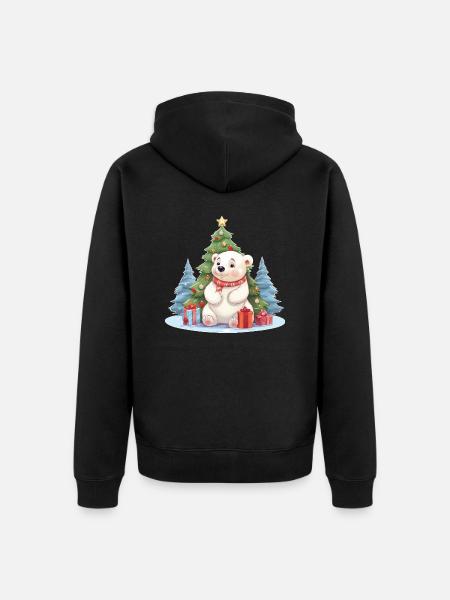 Weihnachten Eisbär mit Weihnachtsbaum - Unisex Premium Bio Zip Hoodie - Schwarz