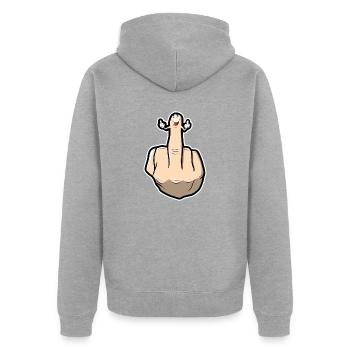Mittelfinger zeigt seine Mittelfinger - Unisex Premium Bio Zip Hoodie - Grau meliert - Hinten - Nico (187cm)