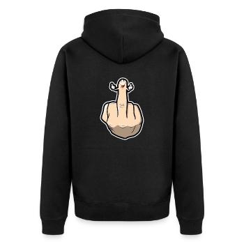 Mittelfinger zeigt seine Mittelfinger - Unisex Premium Bio Zip Hoodie - Schwarz - Hinten - Nico (187cm)