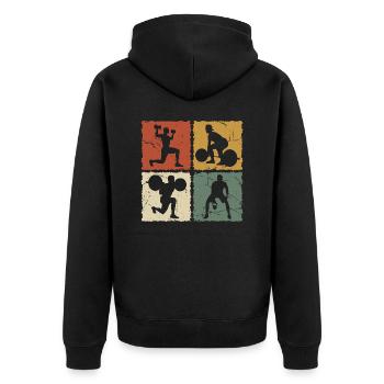 Fitness Vintage - Unisex Premium Organic Zip Hoodie - black - Back - Nico (187cm)