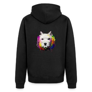 West Highland White Terrier in Farbe - Unisex Premium Bio Zip Hoodie - Schwarz - Hinten - Nico (187cm)