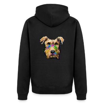 Airedale Terrier Design in Farbe - Unisex Premium Bio Zip Hoodie - Schwarz - Hinten - Nico (187cm)