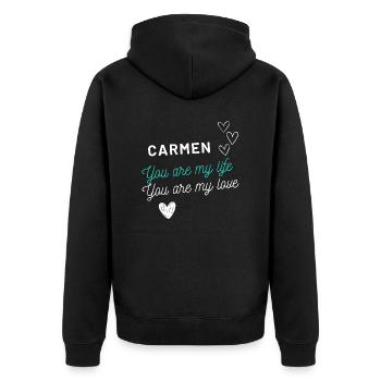 Carmen my Love - Liebe - Unisex Premium Bio Zip Hoodie - Schwarz - Hinten - Nico (187cm)