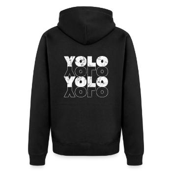 YOLO! Man lebt nur einmal - Expression Vie - Unisex Premium Bio Zip Hoodie - Schwarz - Hinten - Nico (187cm)