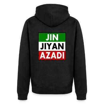jin jiyan azadi - Unisex Premium Bio Zip Hoodie - Schwarz - Hinten - Nico (187cm)