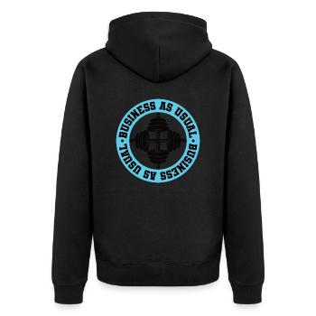 Business As Usual - Gym Motivation - Unisex Premium Bio Zip Hoodie - Schwarz - Hinten - Nico (187cm)
