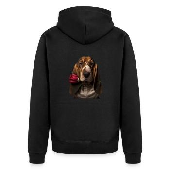 Basset Hound Valentins Tag - Unisex Premium Bio Zip Hoodie - Schwarz - Hinten - Nico (187cm)