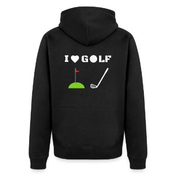 I love Golf - Unisex Premium Bio Zip Hoodie - Schwarz - Hinten - Nico (187cm)