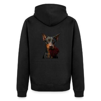 Dobermann Valentins Tag - Unisex Premium Bio Zip Hoodie - Schwarz - Hinten - Nico (187cm)