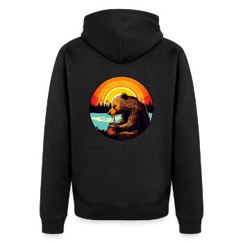 Bär frisst Honig beim Sonnenuntergang - Unisex Premium Bio Zip Hoodie - Schwarz - Hinten - Nico (187cm)
