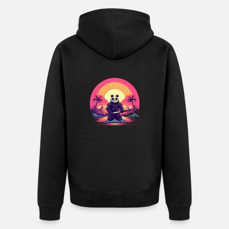 Synthwave Panda Samurai - Unisex Premium Bio Zip Hoodie - Schwarz