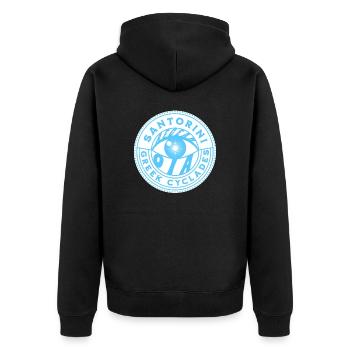 Santorini Blaues Griechisches Auge - Unisex Premium Bio Zip Hoodie - Schwarz - Hinten - Nico (187cm)