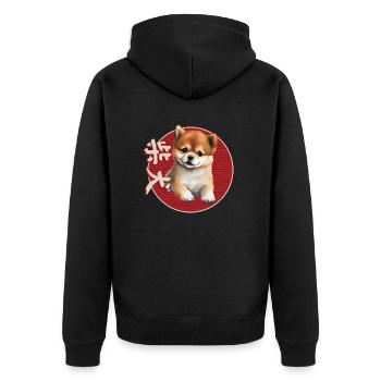 Japanese Shiba Inu Puppy - Unisex Premium Organic Zip Hoodie - black - Back - Nico (187cm)