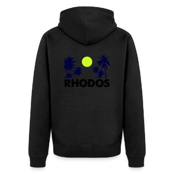 rhodos - Unisex Premium Bio Zip Hoodie - Schwarz - Hinten - Nico (187cm)