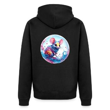 Tier in Seifenblase / kindlich / niedlich / Maus - Unisex Premium Bio Zip Hoodie - Schwarz - Hinten - Nico (187cm)