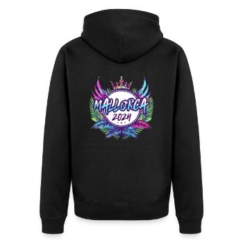 Mallorca 2024 Bunt - Unisex Premium Bio Zip Hoodie - Schwarz - Hinten - Nico (187cm)