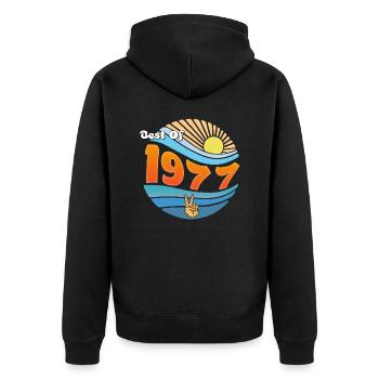 Légendaire depuis 1977 – 48 ans de grandeur - Veste à capuche bio Premium Unisexe - noir - Dos - Nico (187cm)
