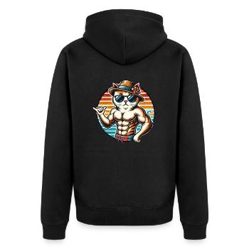 Chilled Cat Vibes 😎🐱 - Unisex Premium Bio Zip Hoodie - Schwarz - Hinten - Nico (187cm)