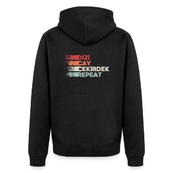Dizi Cay Cekirdek Repeat Turkish sayings funny - Unisex Premium Organic Zip Hoodie - black - Back - Nico (187cm)