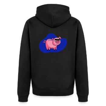Cartoon Schwein - Unisex Premium Bio Zip Hoodie - Schwarz - Hinten - Nico (187cm)
