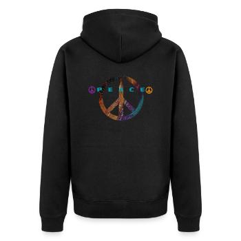 I love clothes / Peace - Unisex Premium Bio Zip Hoodie - Schwarz - Hinten - Nico (187cm)