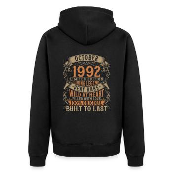 Octobre 1992 Cadeau d’anniversaire de naissance - Veste à capuche bio Premium Unisexe - noir - Dos - Nico (187cm)