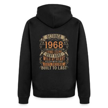 Octobre 1968 Cadeau d’anniversaire de naissance - Veste à capuche bio Premium Unisexe - noir - Dos - Nico (187cm)