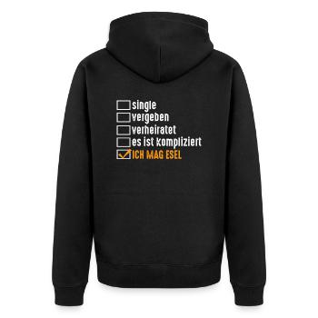 Beziehungsstatus Esel - Unisex Premium Bio Zip Hoodie - Schwarz - Hinten - Nico (187cm)