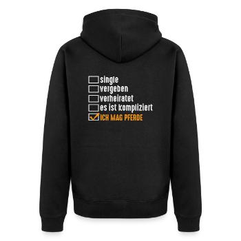 Pferd Reiten Reiter Reiterin Reitsport Pferde - Unisex Premium Bio Zip Hoodie - Schwarz - Hinten - Nico (187cm)