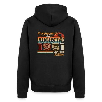 1951 August Geschenkidee August 1951 - Unisex Premium Bio Zip Hoodie - Schwarz - Hinten - Nico (187cm)