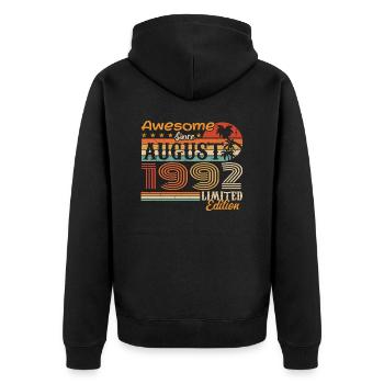 1992 August Geschenkidee August 1992 - Unisex Premium Bio Zip Hoodie - Schwarz - Hinten - Nico (187cm)