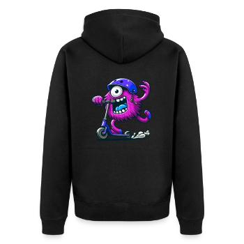 niedliches lustiges pinkes Monster auf Escooter - Unisex Premium Bio Zip Hoodie - Schwarz - Hinten - Nico (187cm)