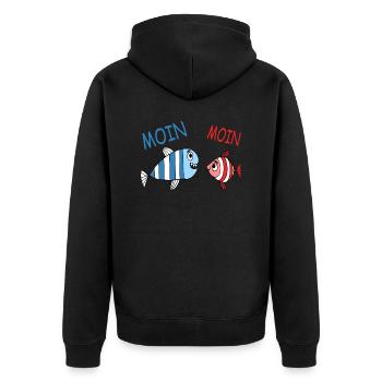 Fisch Fische Moin lustige Sprüche Geschenk Angeln - Unisex Premium Bio Zip Hoodie - Schwarz - Hinten - Nico (187cm)