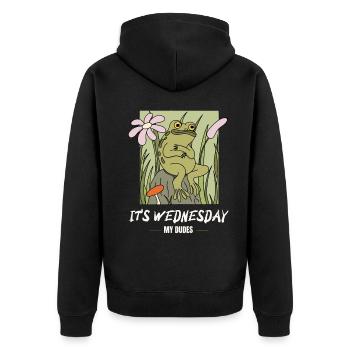 It is Wednesday my dudes! Meme Frosch - Unisex Premium Bio Zip Hoodie - Schwarz - Hinten - Nico (187cm)