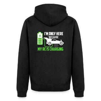 I'm Only Here Because My RC Is Charging Model Car - Unisex Premium Bio Zip Hoodie - Schwarz - Hinten - Nico (187cm)