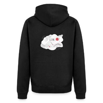Inschrift Japan mit japanischem Flaggenmotiv - Unisex Premium Bio Zip Hoodie - Schwarz - Hinten - Nico (187cm)