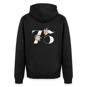 Blumen zum 75-jährigen Jubiläum (Geschenk von 75 Jahren) - Unisex Premium Bio Zip Hoodie - Schwarz - Hinten - Nico (187cm)