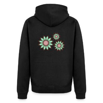 Trio tranquille: Fleurs vert menthe - Veste à capuche bio Premium Unisexe - noir - Dos - Nico (187cm)