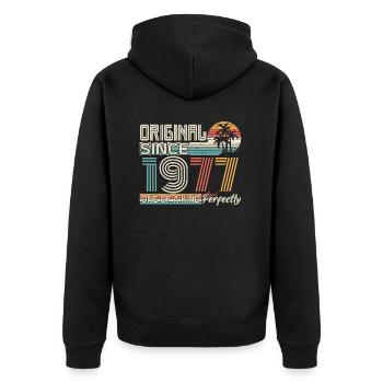 1977 anniversary 1977 born in 1977 anniversary - Unisex Premium Organic Zip Hoodie - black - Back - Nico (187cm)