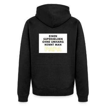 Einen Superhelden ohne Umhang nennt man Papa - Unisex Premium Bio Zip Hoodie - Schwarz - Hinten - Nico (187cm)