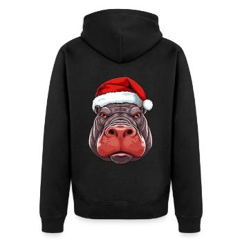 Nilpferd Weihnachten Tier Kopf - Unisex Premium Bio Zip Hoodie - Schwarz - Hinten - Nico (187cm)