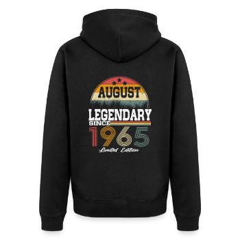 Legends were born in August 1965 - Unisex Premium Organic Zip Hoodie - black - Back - Nico (187cm)
