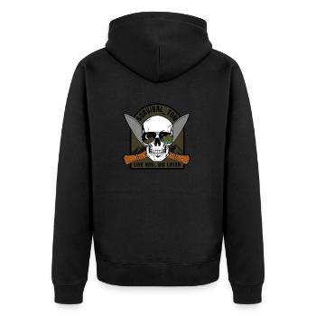 SURVIVAL -ADVENTURE-OUTDOOR TOM @Insta - Unisex Premium Bio Zip Hoodie - Schwarz - Hinten - Nico (187cm)