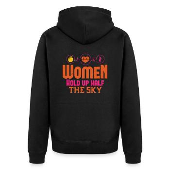 FRAUEN HALTEN DEN HALBEN HIMMEL HOCH - Unisex Premium Bio Zip Hoodie - Schwarz - Hinten - Nico (187cm)