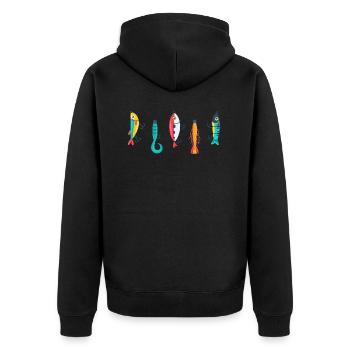 Angler angeltAngelköder Angelhaken Angelschein - Unisex Premium Bio Zip Hoodie - Schwarz - Hinten - Nico (187cm)